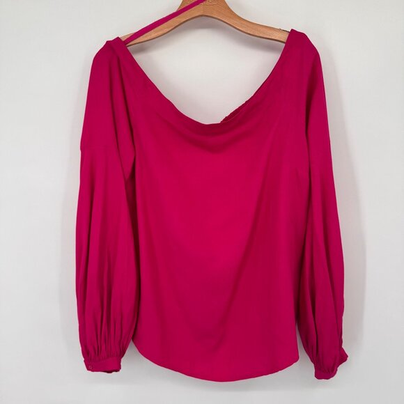 Anthropologie Floreat Hot Pink Mazza Off The Shoulder blouse size 12 top womens - Picture 6 of 12